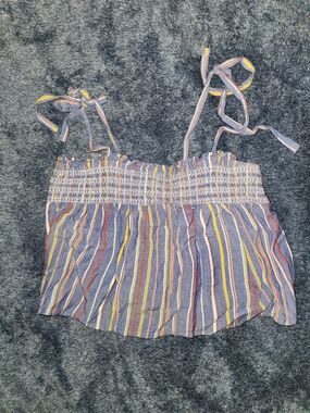 Arizona Jean Company Blue Striped Smocked Tie-Shoulder Crop Top